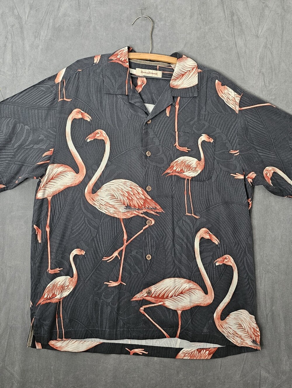 Tommy Bahama Aloha Tropical Shirt Mens Large Flamingo 100% Silk A1-47